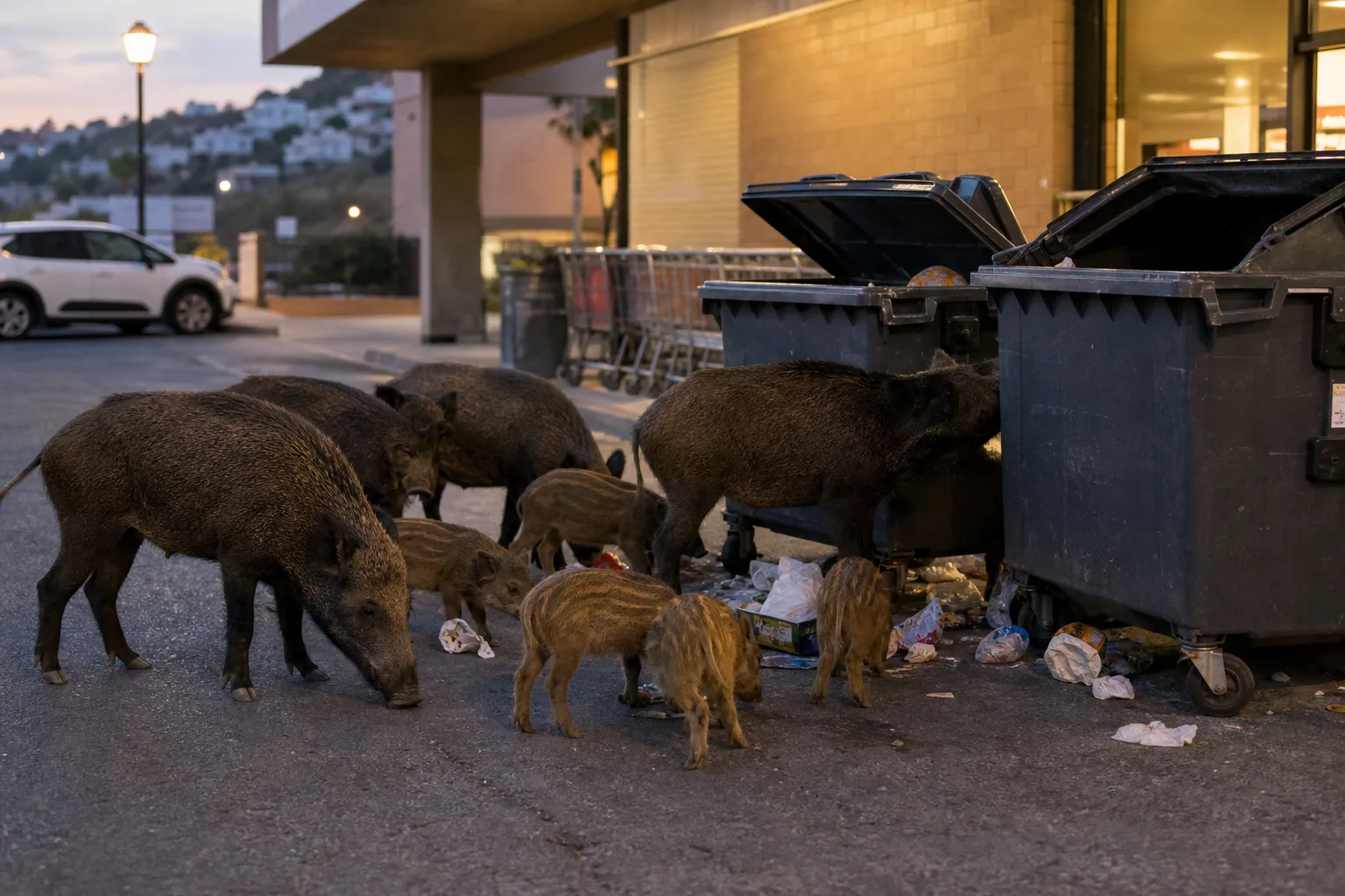 Wild boar and piglets seen searching bins in Mijas