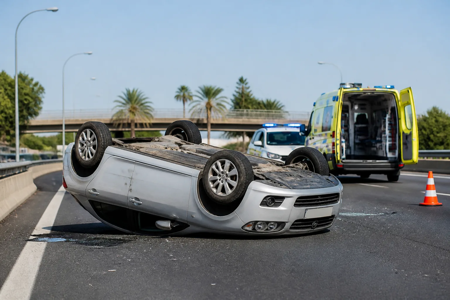 Man taken to Málaga hospital after car overturns on MA-20